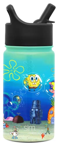 Simple Modern SpongeBob SquarePants Kids Water Bottle with Straw Insulated Stainless Steel Toddler Cup for Boys, Girls, School | Summit Collection | 14oz, SpongeBob Bikini Bottom