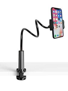 eaxxfly gooseneck bed phone holder mount, flexible long arm clip clamp for desk, bendy lazy bracket bedside stand, for iphone 11 pro xs max xr x 8 7 6 plus samsung s20 s10 s9 s8 plus gps