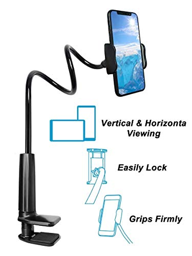 Eaxxfly Gooseneck Bed Phone Holder Mount, Flexible Long Arm Clip Clamp for Desk, Bendy Lazy Bracket Bedside Stand, for iPhone 11 Pro Xs Max XR X 8 7 6 Plus Samsung S20 S10 S9 S8 Plus GPS