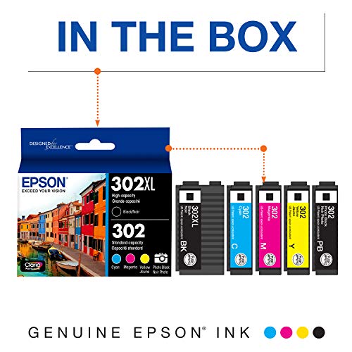 Epson T302XL-BCS Claria Premium Ink Cartridge Multi-Pack - High-Capacity Black and Standard-Capacity Photo Black and Color (CMYPB) & T302 Claria Premium Standard-Capacity Ink Cartridge - Black