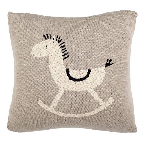 Safavieh Baby Collection Tater Trot Rocking Horse Cotton Throw Pillow, 20" x 20", Black, Grey