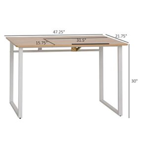 HOMCOM Modern Drafting Drawing Table with Adjustable Tiltable Tabletop, Writing Office Desk Artist Workstation, Oak