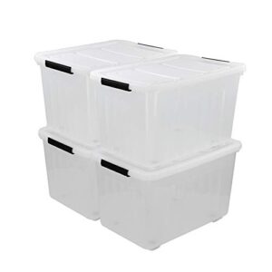 callyne 70 l clear plastic large storage box with wheels, set of 4