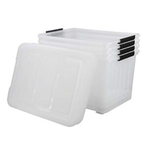 Callyne 70 L Clear Plastic Large Storage Box with Wheels, Set of 4