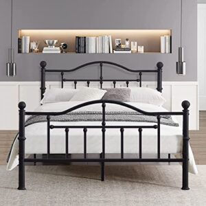 vecelo queen size bed frame metal platform mattress foundation/box spring replacement，with headboard & footboard/easy assemble,black