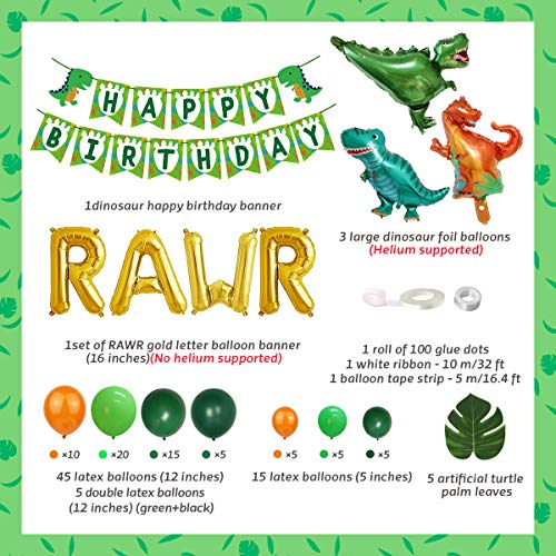 Dinosaur Balloon Garland Kit for Boys Girls Rawr Balloon Arch Dinosaur 1st 2nd 3rd Birthday Party Decorations Supplies Dino Happy Birthday Banner T-Rex Balloons