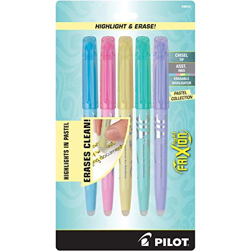 PILOT FriXion Clicker Erasable & Retractable Gel Ink Pens, Assorted Color Inks, 7-Pack Pouch & FriXion Light Pastel Collection Erasable Highlighters, Chisel Tip, Assorted Color Inks, 5-Pack