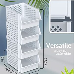 Skywin Plastic Stackable Storage Bins for Pantry - Stackable Bins For Organizing Food, Kitchen, and Bathroom Essentials (White)