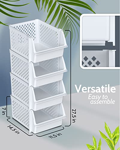 Skywin Plastic Stackable Storage Bins for Pantry - Stackable Bins For Organizing Food, Kitchen, and Bathroom Essentials (White)