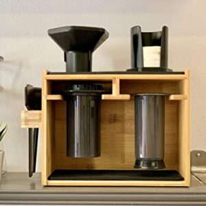 Barista Lab Stand for AeroPress® Bamboo Organizer for Wall, Counter or In-Cabinet Storage Holds Filters, Cups and Accessories With Precision Fit Silicone Dripper Mats