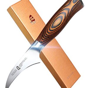 TUO Bird-Beak Paring Knife, Handy Peeling Knife, German X50CrMoV15 Stainless Steel, Full Tang Eye-catching Ergonomic Pakkawood Handle, Razor Sharp Stain Rust Resistant, Fiery Series, 2.5 inch