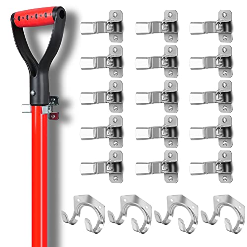 19-Piece Garden Tool Holder Set - Wall Mount Shovel Holder, Broom Holder, Rake Holder, Garage Hook & Tool Holder Set, Garage Organizer, Wall Organizer, Utility Storage, Utility Hanger Clips & U-Hooks