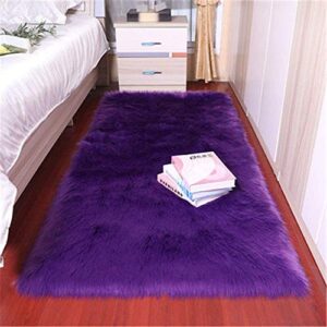 jiang bai original premium faux fur area rug, 2 ft x 6 ft, softest, luxurious carpet rugs for bedroom, living room, luxury bed side plush carpets, rectangle, purple (2 ft6 ft, purple)