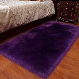 Jiang Bai Original Premium Faux Fur Area Rug, 2 FT x 6 FT, Softest, Luxurious Carpet Rugs for Bedroom, Living Room, Luxury Bed Side Plush Carpets, Rectangle, Purple (2 ft6 ft, Purple)