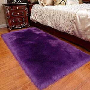 Jiang Bai Original Premium Faux Fur Area Rug, 2 FT x 6 FT, Softest, Luxurious Carpet Rugs for Bedroom, Living Room, Luxury Bed Side Plush Carpets, Rectangle, Purple (2 ft6 ft, Purple)