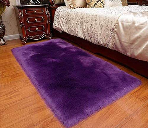 Jiang Bai Original Premium Faux Fur Area Rug, 2 FT x 6 FT, Softest, Luxurious Carpet Rugs for Bedroom, Living Room, Luxury Bed Side Plush Carpets, Rectangle, Purple (2 ft6 ft, Purple)