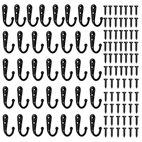 36 Pieces Wall Mounted Hook/Single Coat Hanger and 72 Pieces Screws (Black)