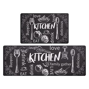 hebe anti fatigue kitchen mat set of 2 non slip thick cushioned kitchen rug sets with runner 17"x48"+17"x28" heavy duty comfort standing mats waterproof kitchen carpet
