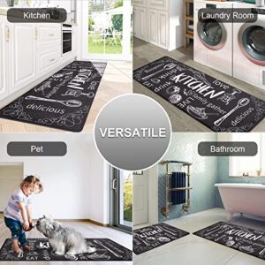 HEBE Anti Fatigue Kitchen Mat Set of 2 Non Slip Thick Cushioned Kitchen Rug Sets with Runner 17"x48"+17"x28" Heavy Duty Comfort Standing Mats Waterproof Kitchen Carpet