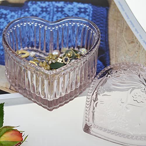 Gaolinci Crystal Glass Heart-Shaped Storage Box Embossed Jewelry Box Candy Box with Lid