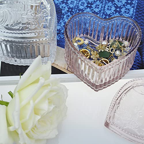 Gaolinci Crystal Glass Heart-Shaped Storage Box Embossed Jewelry Box Candy Box with Lid