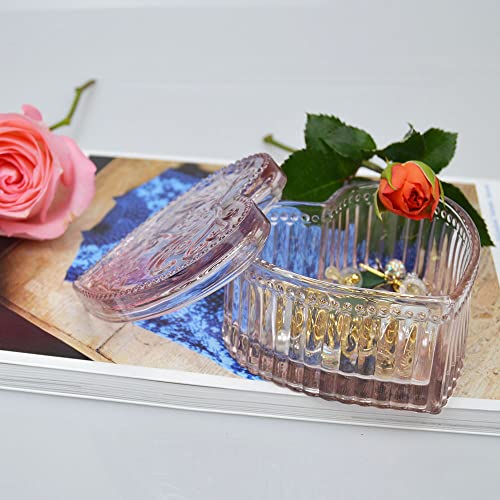 Gaolinci Crystal Glass Heart-Shaped Storage Box Embossed Jewelry Box Candy Box with Lid