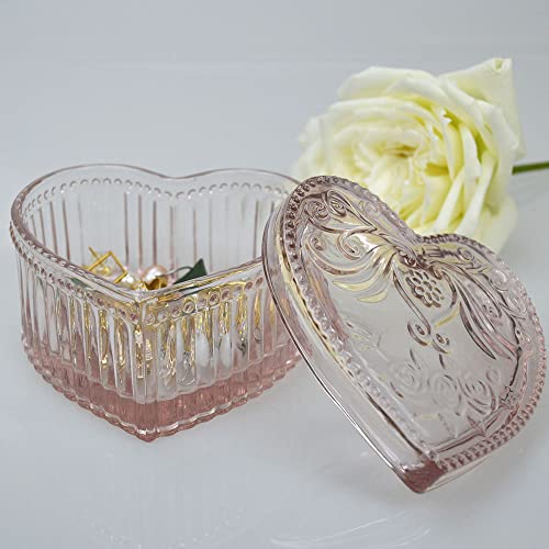 Gaolinci Crystal Glass Heart-Shaped Storage Box Embossed Jewelry Box Candy Box with Lid