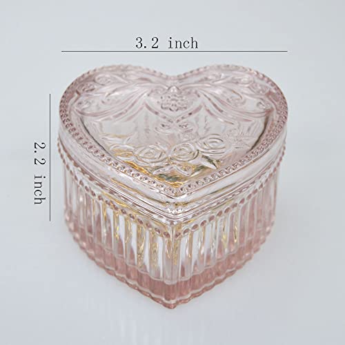 Gaolinci Crystal Glass Heart-Shaped Storage Box Embossed Jewelry Box Candy Box with Lid