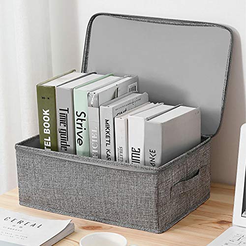 ANMINY 3PCS Storage Bins with Zipper Lid Handles Storage Boxes PP Plastic Board Foldable Lidded Cotton Linen Fabric Home Cubes Baskets Closet Clothes Toys Organizer Containers - Gray, Small Size