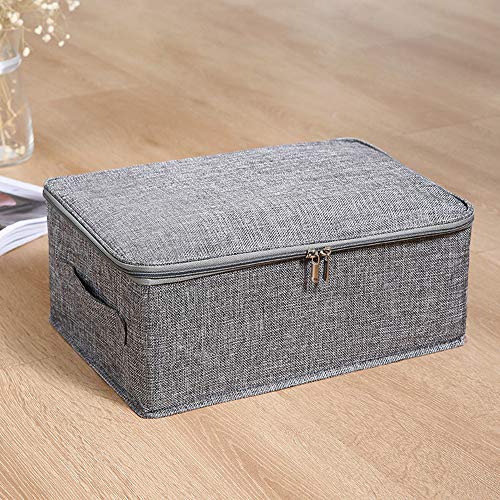 ANMINY 3PCS Storage Bins with Zipper Lid Handles Storage Boxes PP Plastic Board Foldable Lidded Cotton Linen Fabric Home Cubes Baskets Closet Clothes Toys Organizer Containers - Gray, Small Size