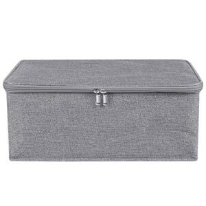 ANMINY 3PCS Storage Bins with Zipper Lid Handles Storage Boxes PP Plastic Board Foldable Lidded Cotton Linen Fabric Home Cubes Baskets Closet Clothes Toys Organizer Containers - Gray, Small Size