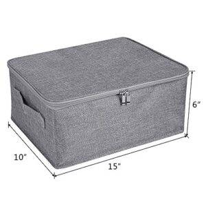 ANMINY 3PCS Storage Bins with Zipper Lid Handles Storage Boxes PP Plastic Board Foldable Lidded Cotton Linen Fabric Home Cubes Baskets Closet Clothes Toys Organizer Containers - Gray, Small Size