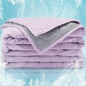 sleep zone cooling blanket for hot sleepers throw size (50x60 inches), dual-sided cool summer blanket lightweight portable for gym, travel, picnic, camping (light purple+grey)