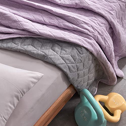 SLEEP ZONE Cooling Blanket for Hot Sleepers Throw Size (50x60 inches), Dual-Sided Cool Summer Blanket Lightweight Portable for Gym, Travel, Picnic, Camping (Light Purple+Grey)