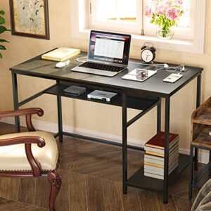 Rolanstar Computer Desk 47” with Power Outlet & Storage Shelves, Home Office PC Desk with USB Ports Charging Station, Writing Study Desktop Table with Stable Metal Frame, Black