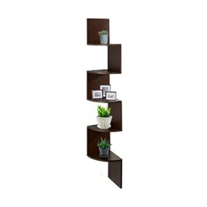 halter corner shelf wall mount, 5-tier floating wall mount, hanging corner shelf, tall corner bookshelf, rustic wood, zig zag shelving unit, floating shelves for bedroom décor, living room, bathroom