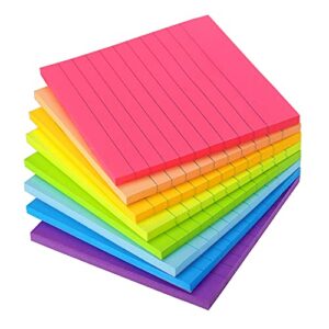 early buy lined sticky notes with lines 4x4 self-stick notes 8 bright color 8 pads, 50 sheets/pad