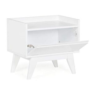 SIMPLIHOME Draper 20 inch H x 22 inch W Storage Hamper Bench in Pure White with Storage Compartment and 1 shelf, for the Bathroom