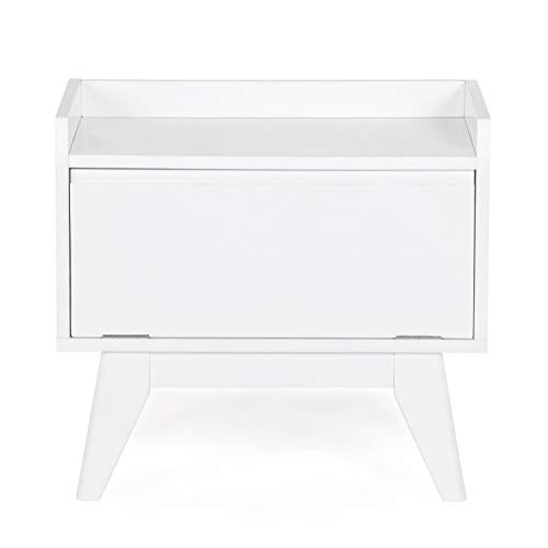 SIMPLIHOME Draper 20 inch H x 22 inch W Storage Hamper Bench in Pure White with Storage Compartment and 1 shelf, for the Bathroom