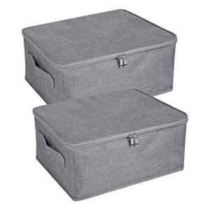anminy 2pcs storage bins with zipper lid handles storage boxes pp plastic board foldable lidded cotton linen fabric home cubes baskets closet clothes toys organizer containers - gray, small size