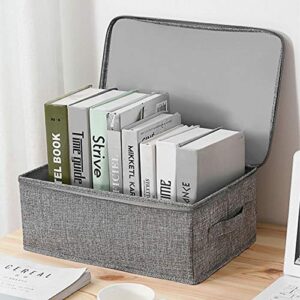 ANMINY 2PCS Storage Bins with Zipper Lid Handles Storage Boxes PP Plastic Board Foldable Lidded Cotton Linen Fabric Home Cubes Baskets Closet Clothes Toys Organizer Containers - Gray, Small Size