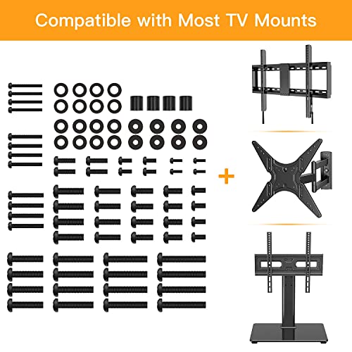 Universal TV Mounting Hardware Kit Fits Most TVs up to 80 inches, VESA Wall Mount M4, M5, M6, M8 Screws, Spacers and Washers, Works with Most TV/Monitor Mounts, PGUHP2, Black