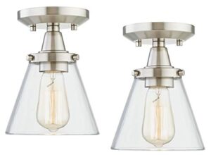wisbeam semi flush mount ceiling light fixture, e26 medium base, metal housing with clear glass, etl rated, bulbs not included, 2-pack