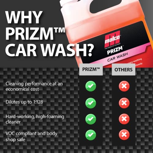 Malco Prizm Car Wash – Hard-Working, High-Foaming Automotive Cleaner/Formulated to Remove Soils and Rinse Away Cleanly/Excellent Cleaning Performance and Value / 1 Gallon (123201)