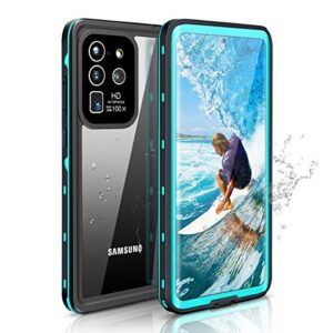 ezanmull galaxy s20+ / s20 plus case waterproof with built-in screen protector, full body protection underwater shockproof rugged anti-drop protective case for samsung galaxy s20 plus 5g (clear&teal)