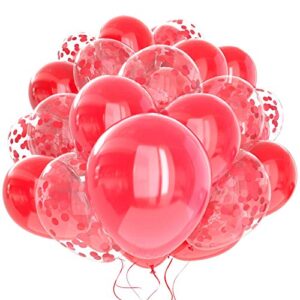 60 pack red balloons + red confetti balloons w/ribbon | red balloon | globos rojos | confetti balloon | birthday balloons | red party decorations | red birthday decorations | helium balloons |