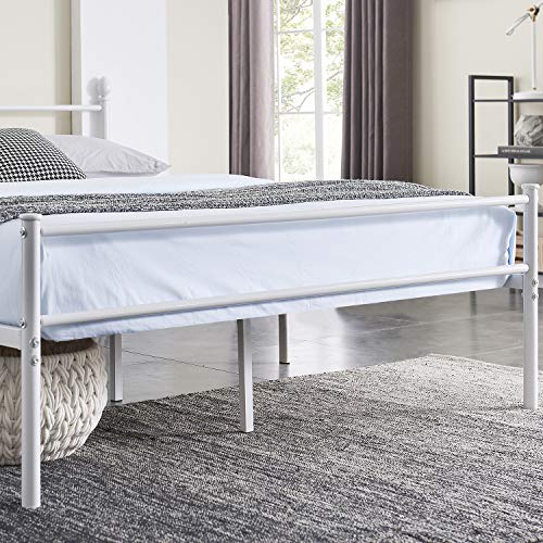 VECELO Metal Bed Frame Platform Mattress Foundation/Box Spring Replacement with Headboard & Footboard, Queen, White