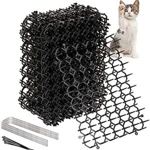 Oceanpax 12 Pack 8.5 X 6.5 Inch Square Cat Scat Mats for Cats with Spikes, Prickle Strips from Digging Cat Deterrent Outdoor Include 6 Staples and 6 Zip Ties