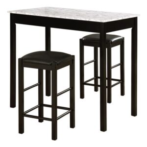 linon tifton three piece wood faux marble tavern set in black