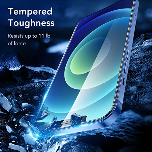 ESR for iPhone 12/12 Pro Screen Protector, Easy Installation Frame, Military-Grade Protection, Ultra Tough, Scratch Resistant, Tempered-Glass Screen Protector for iPhone 12/12 Pro, 3 Pack